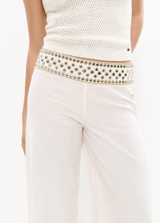 Pantalon cintura bordados