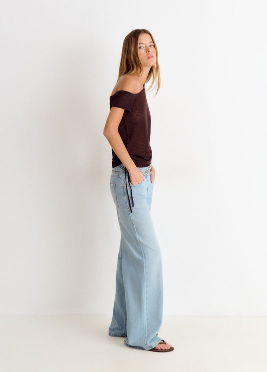 Pantalón cintura ancha bordada