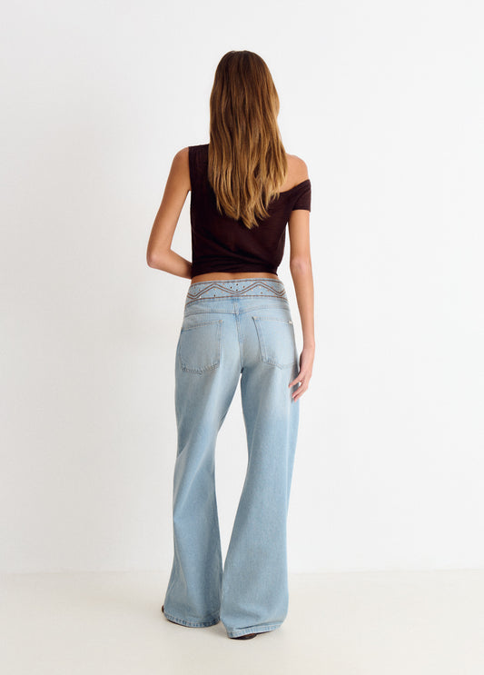 Pantalón cintura ancha bordada