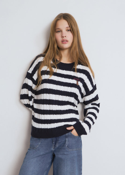 Jersey trenzas rayas bordado perrito