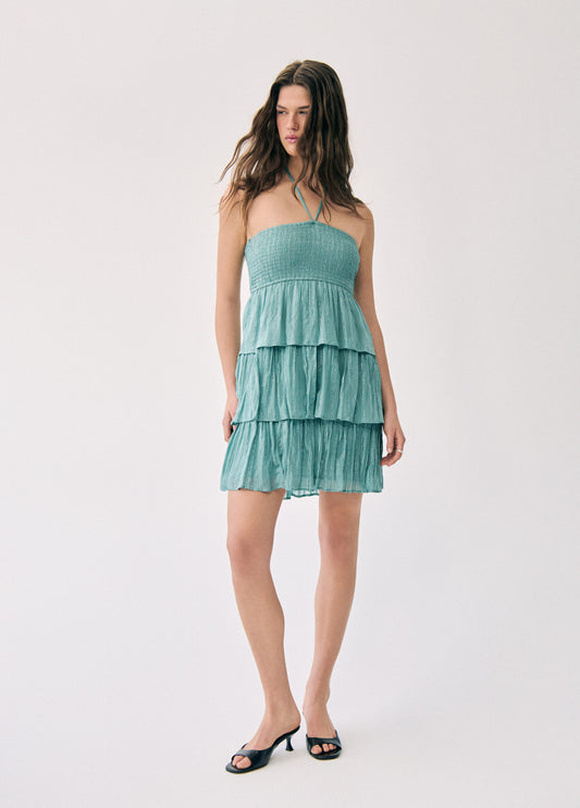 Vestido off-shoulder brillo