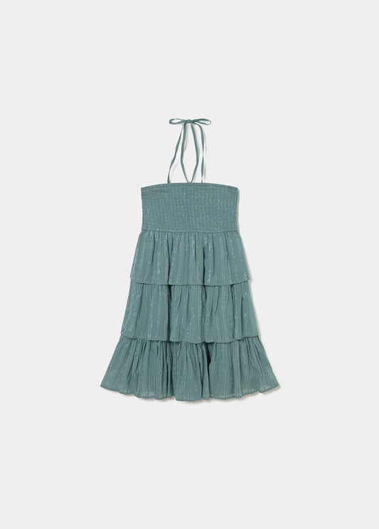 Vestido off-shoulder brillo