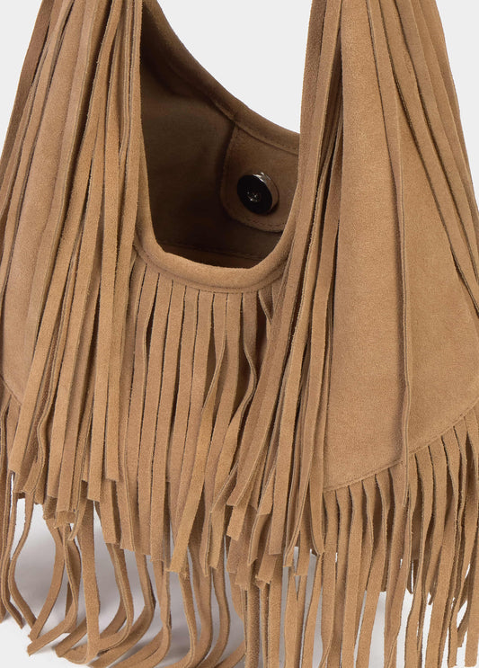 Bolso hombro flecos piel