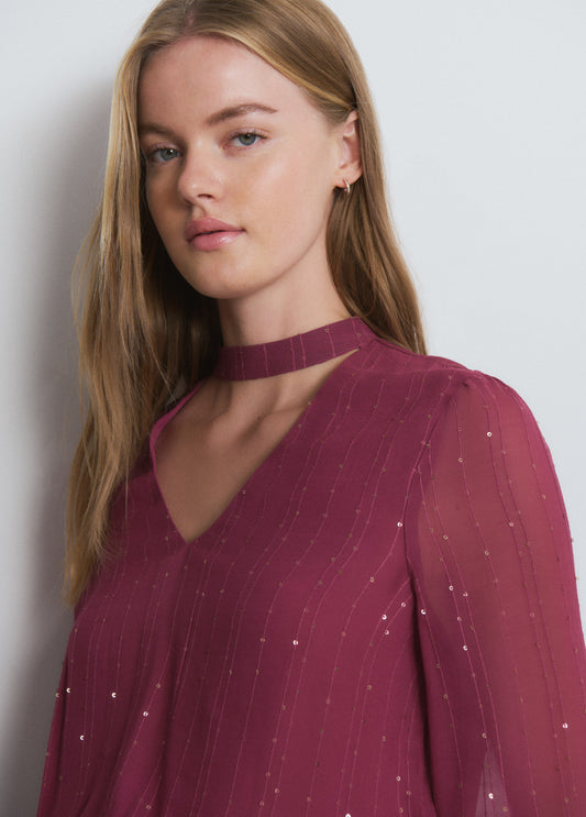 Blusa choker lentejuelas