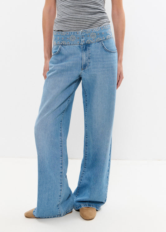 Jeans cinturilla ancha bordada