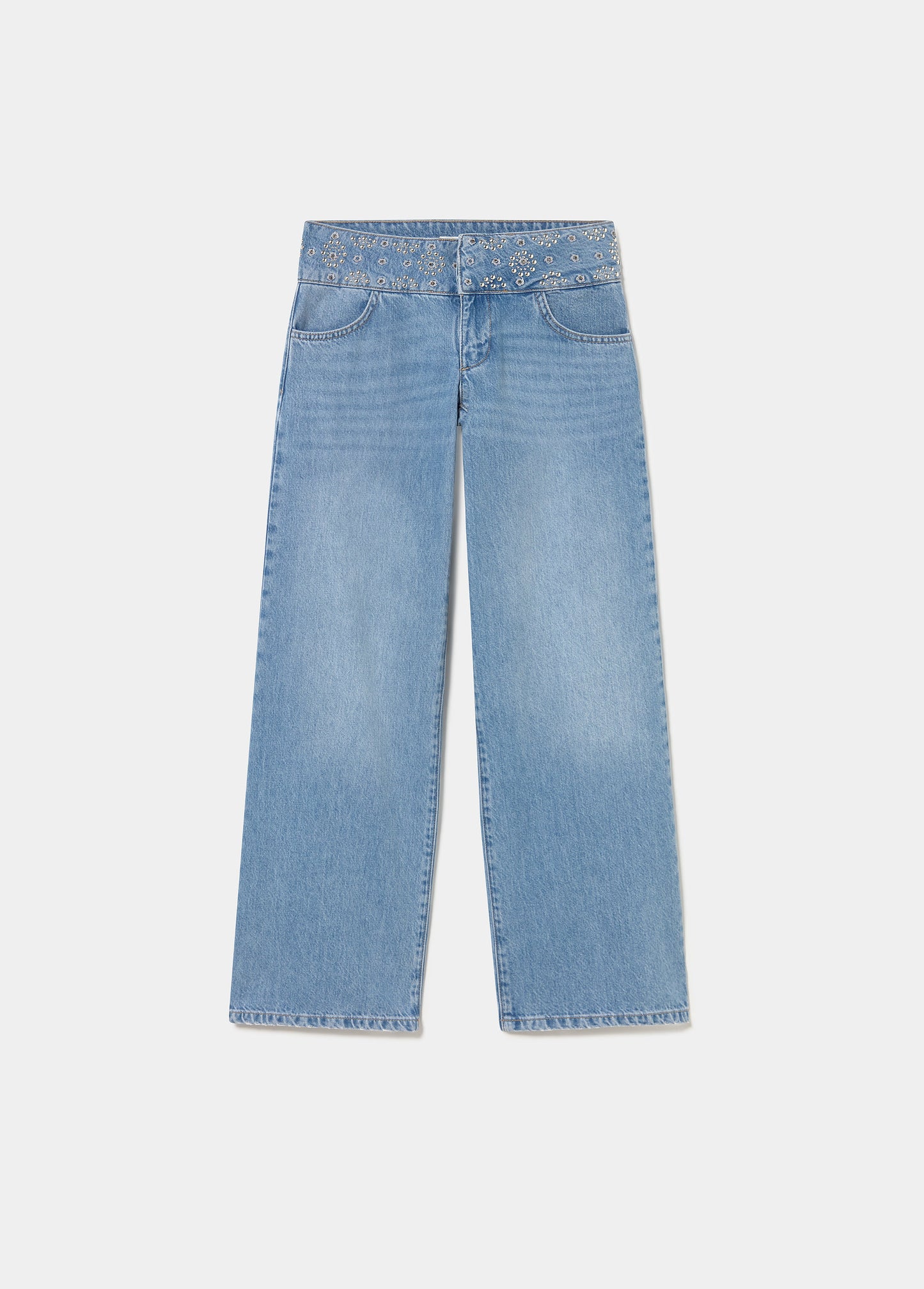 Jeans cinturilla ancha bordada