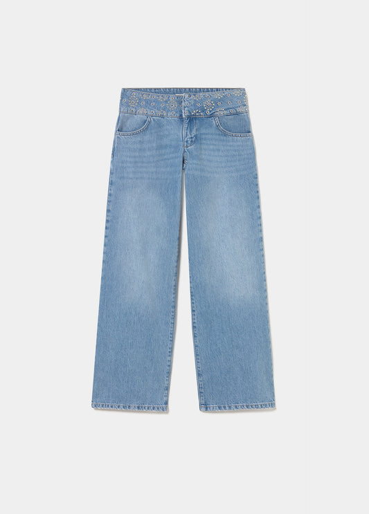 Jeans cinturilla ancha bordada