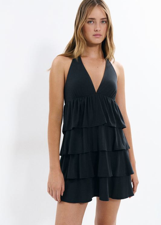 Vestido halter multivolantes