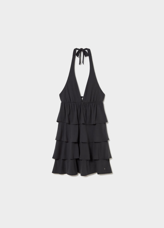 Vestido halter multivolantes