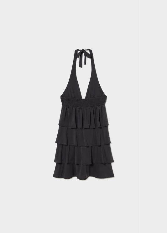 Vestido halter multivolantes