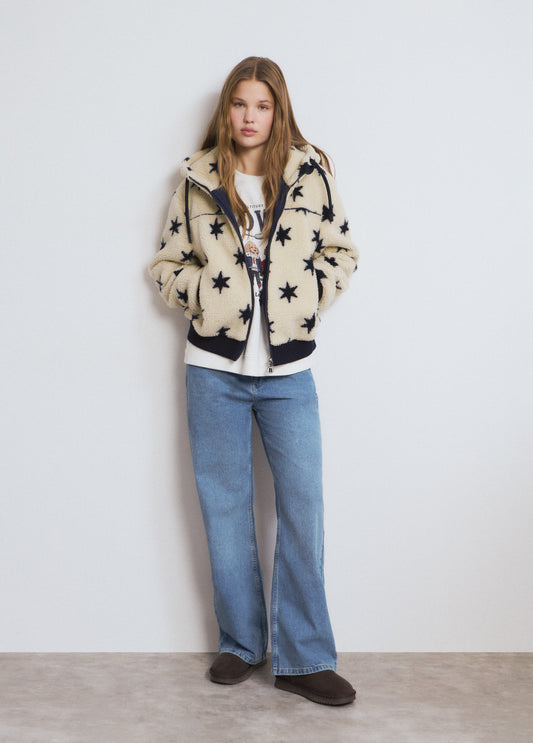 Chaqueta efecto borreguito estrellas