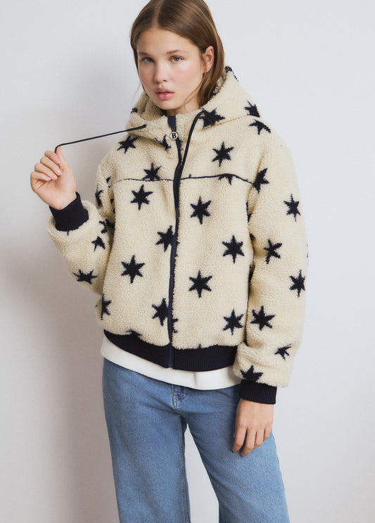 Chaqueta efecto borreguito estrellas