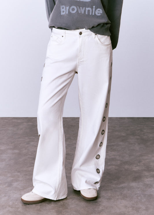 Pantalón recto eyelets