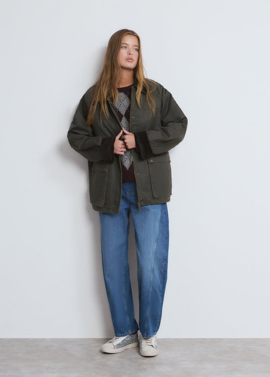 Chaqueta encerada con chaleco borrego