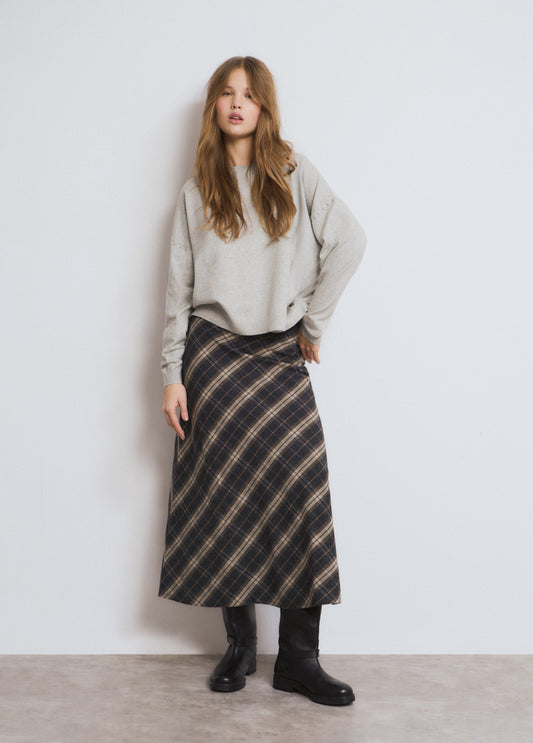 Falda larga cuadros gris