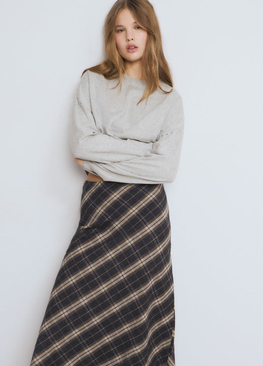 Falda larga cuadros gris