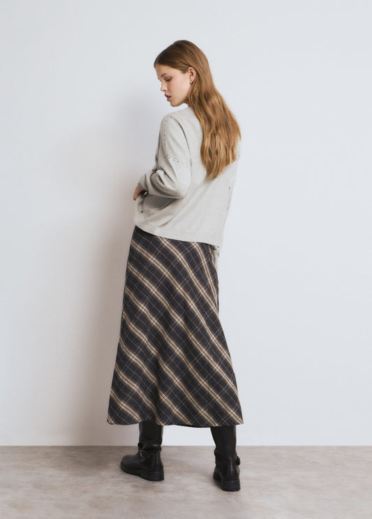 Falda larga cuadros gris