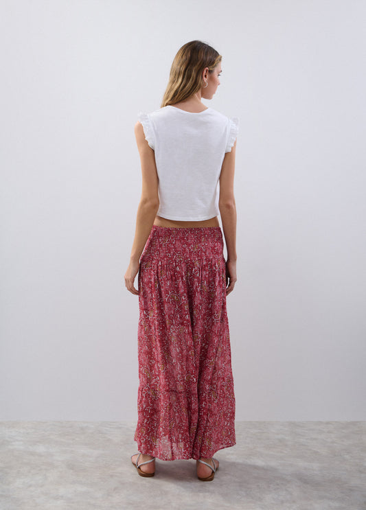 Falda larga smock estampado