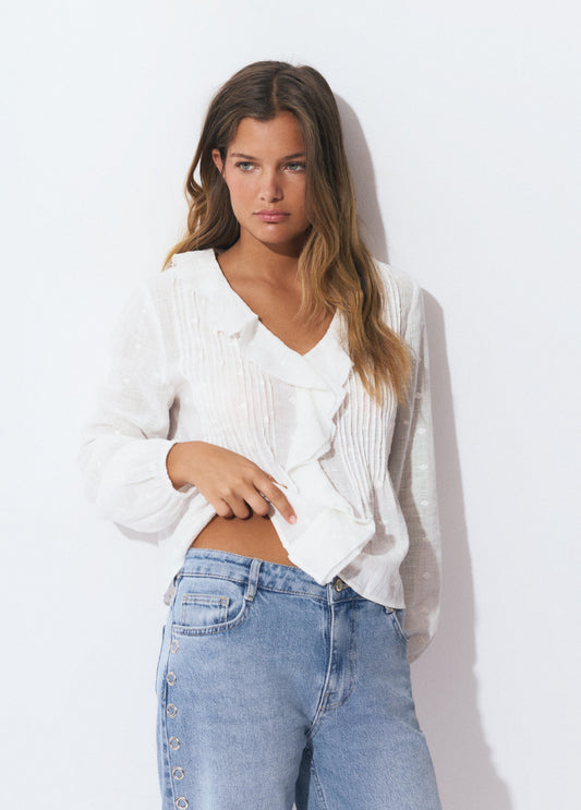 Blusa volante escote brillo