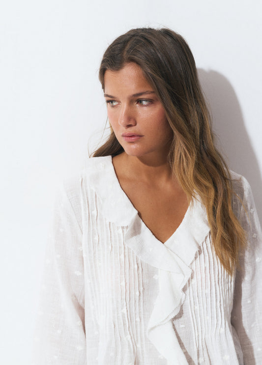 Blusa volante escote brillo