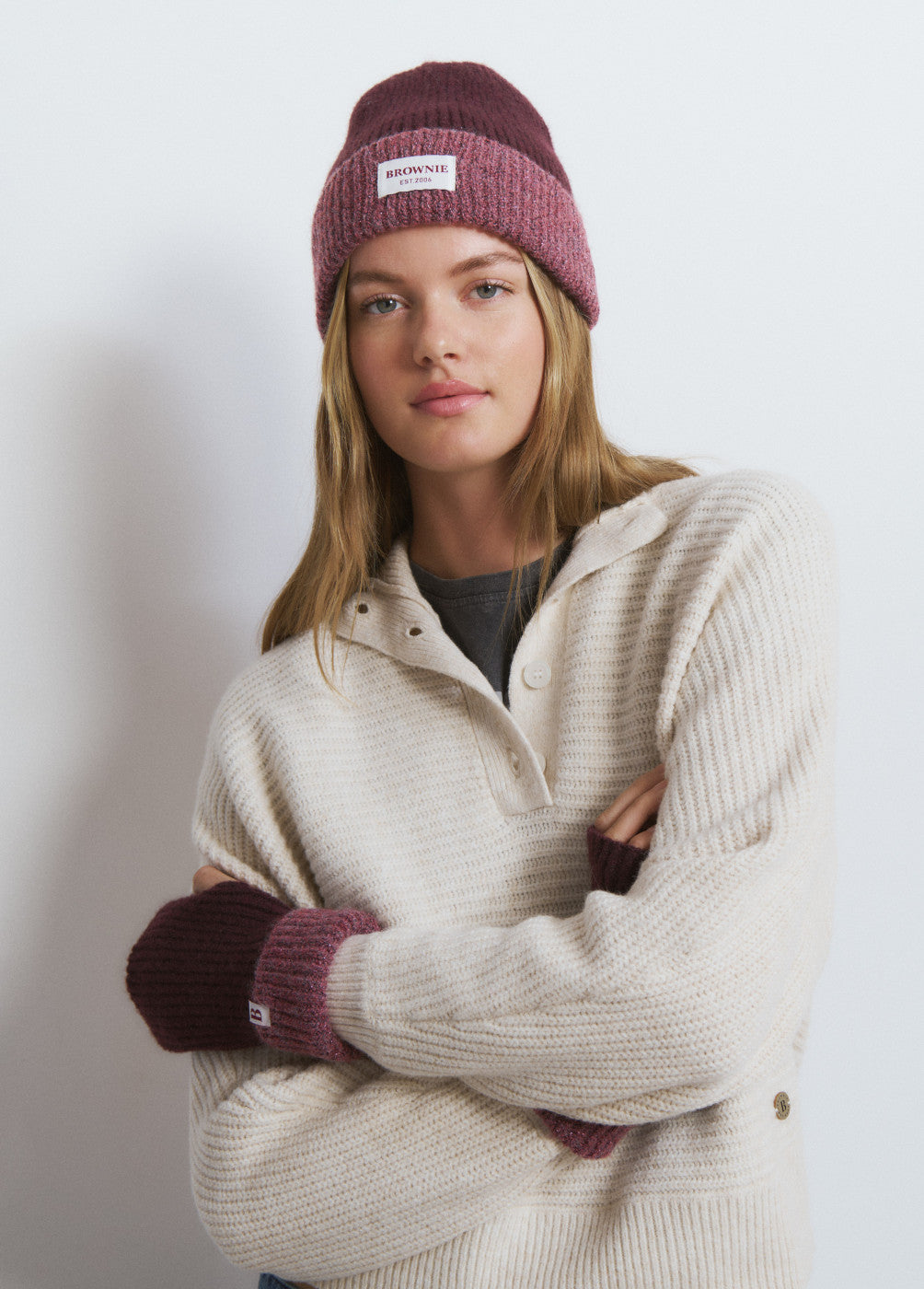 Gorro bicolor canalé lurex