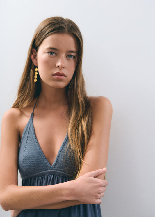 Vestido halter lino tricot bordado