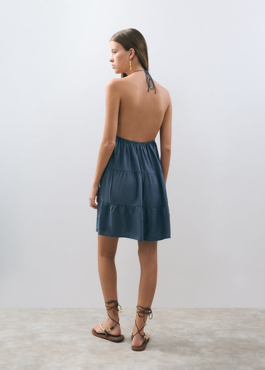 Vestido halter lino tricot bordado