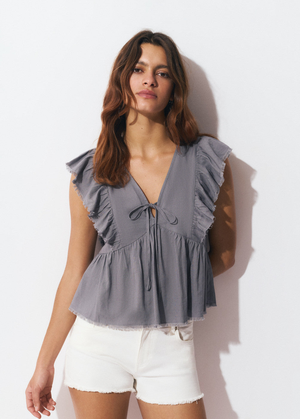 Blusa volantes con lino