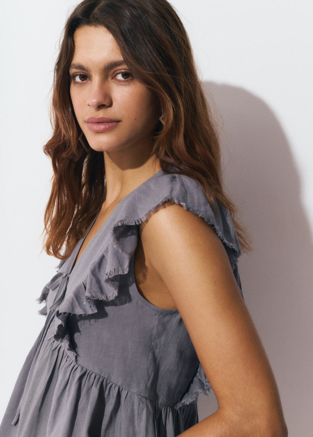 Blusa volantes con lino