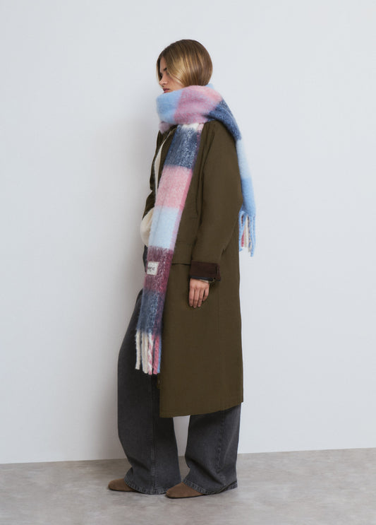 Bufanda gruesa cuadros flecos