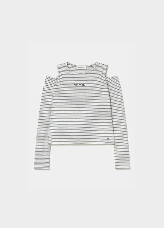 Camiseta raya tejida cut-out hombro