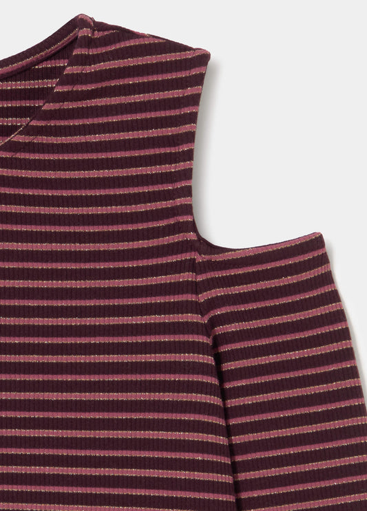 Camiseta cut-out hombro raya lurex