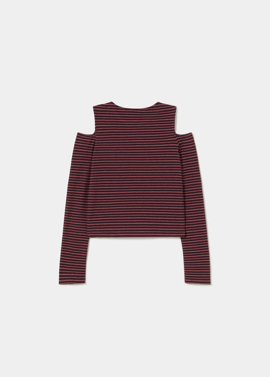 Camiseta cut-out hombro raya lurex