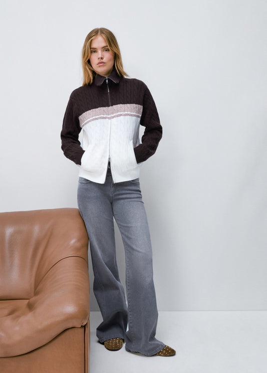 Chaqueta punto cremallera trenzas