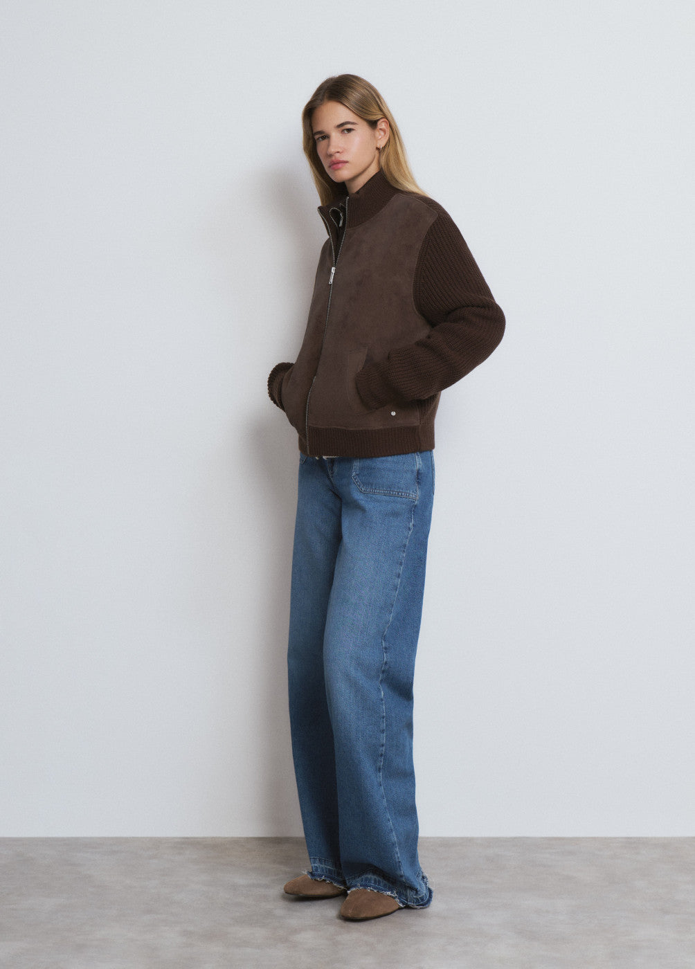 Chaqueta punto delantero suede