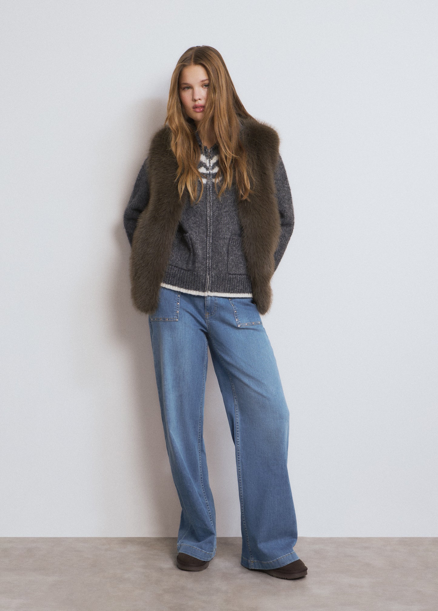 Chaqueta jacquard cremallera gris