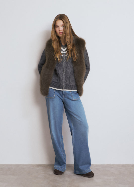 Chaqueta jacquard cremallera gris