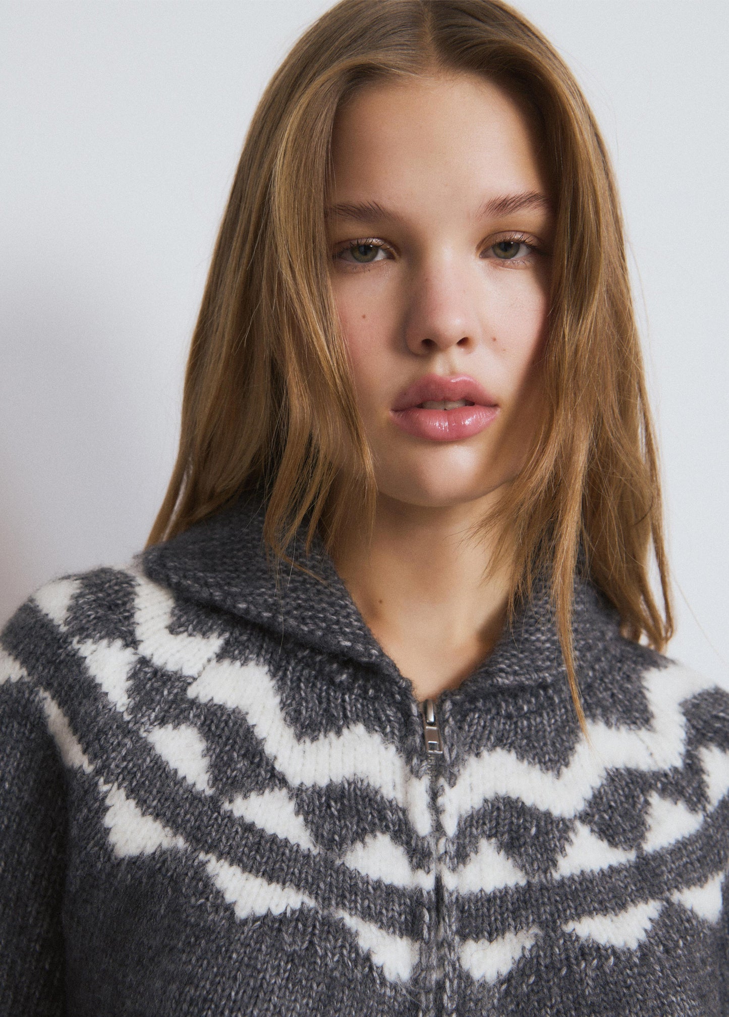 Chaqueta jacquard cremallera gris