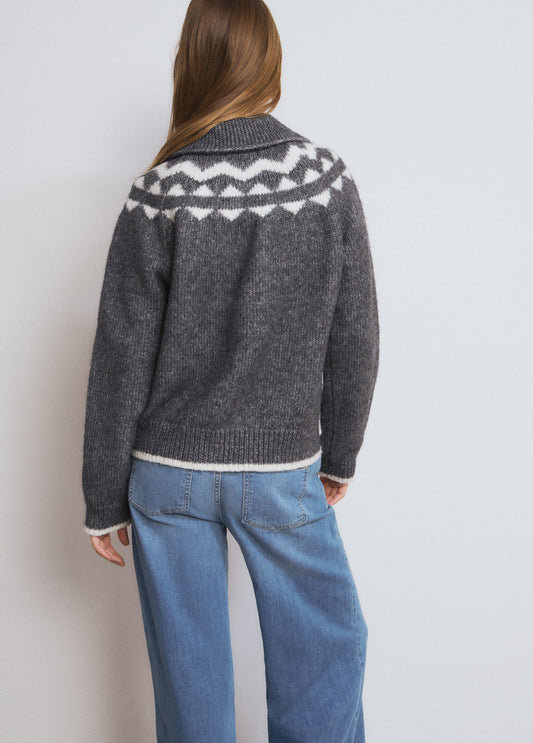 Chaqueta jacquard cremallera gris