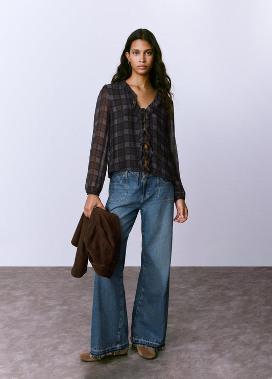 Blusa volante estampado cuadros