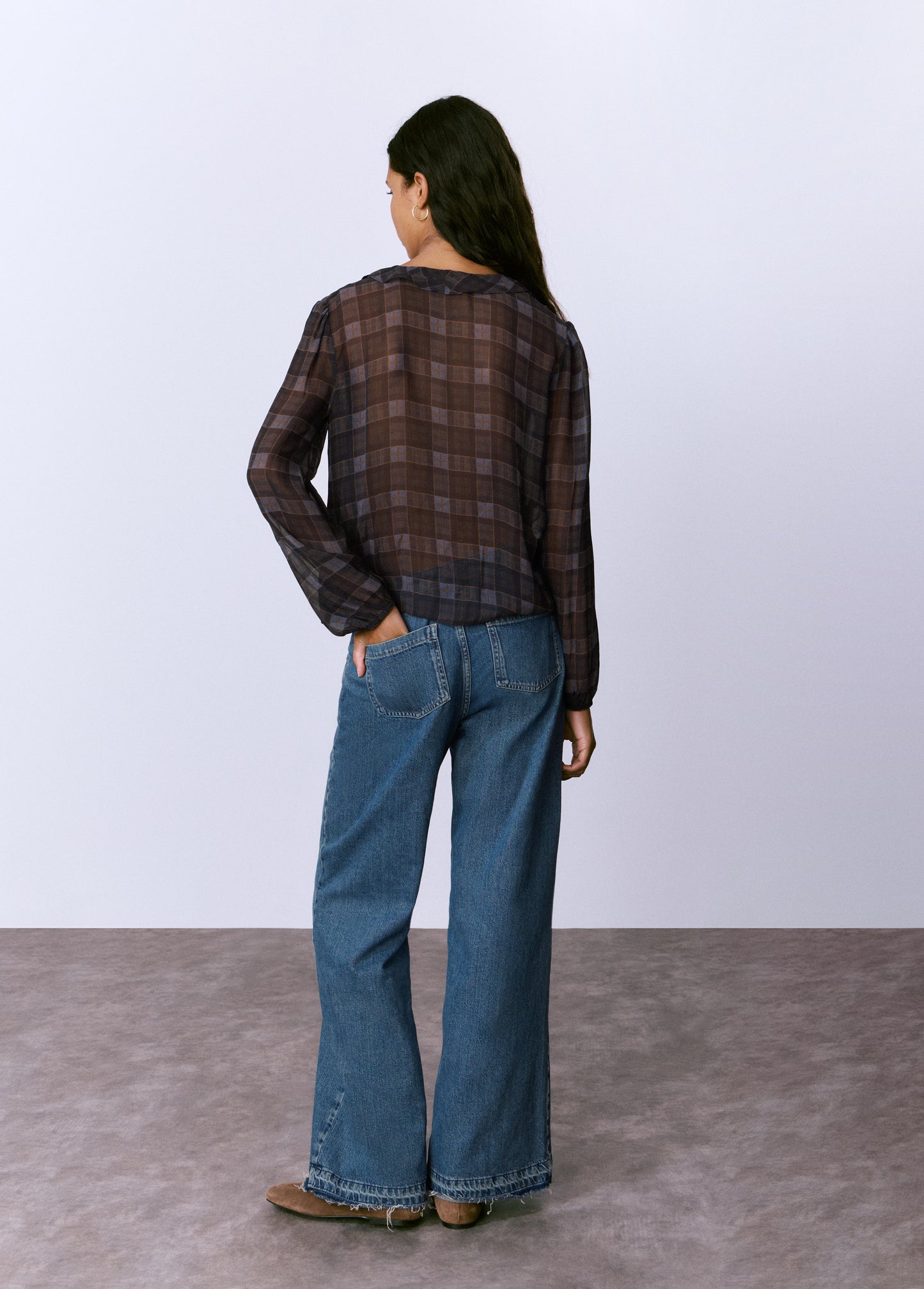 Blusa volante estampado cuadros