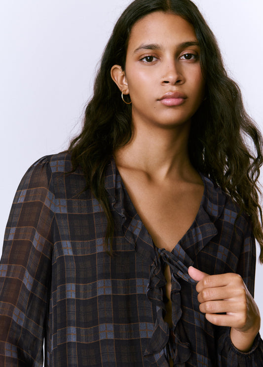 Blusa volante estampado cuadros