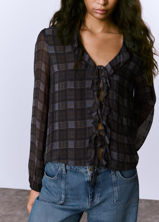 Blusa volante estampado cuadros
