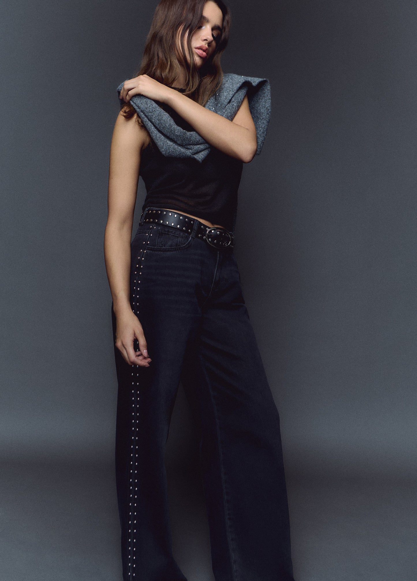 Jeans wideleg tachas