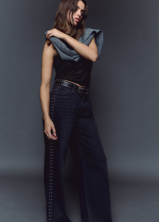 Jeans wideleg tachas