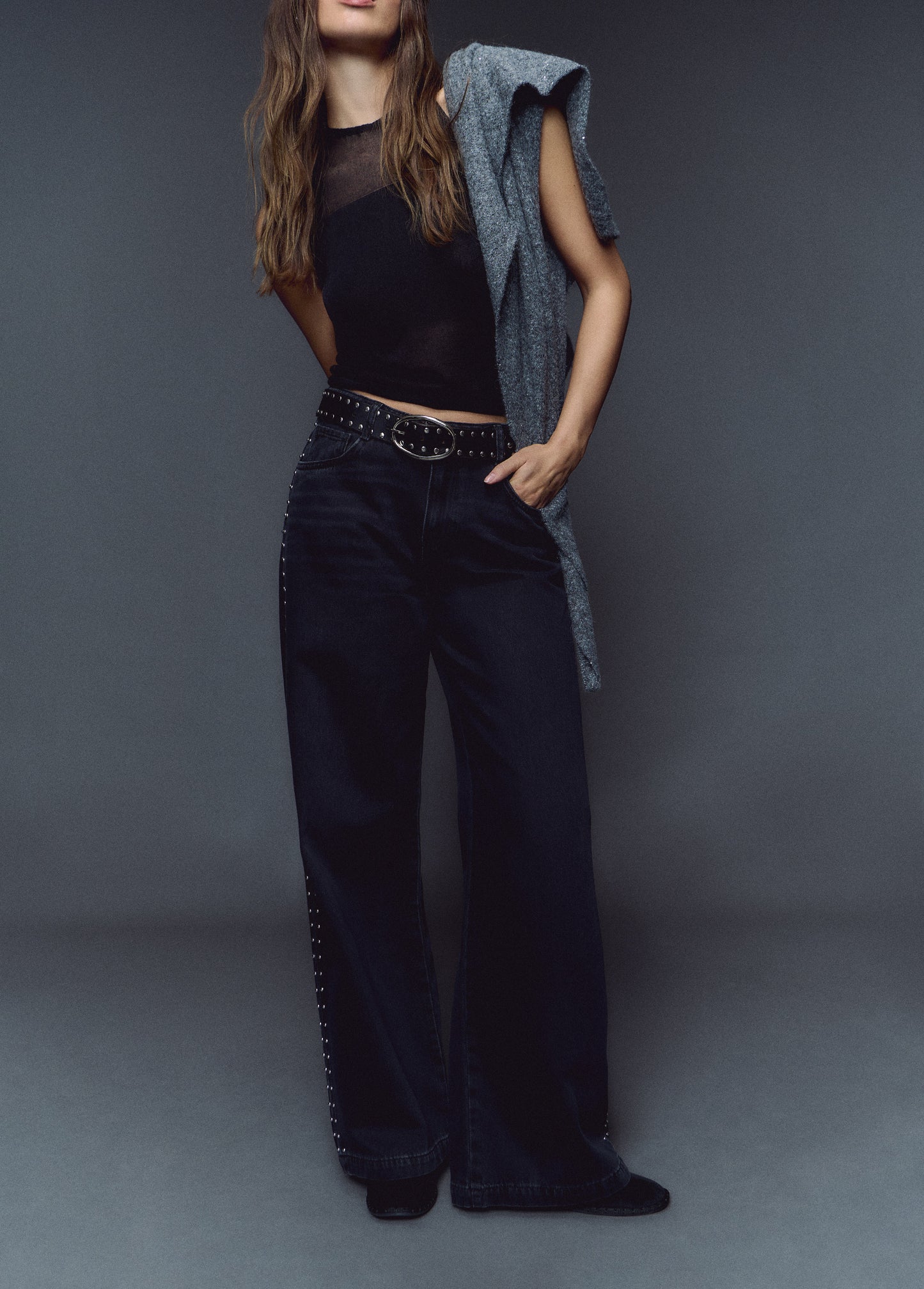 Jeans wideleg tachas