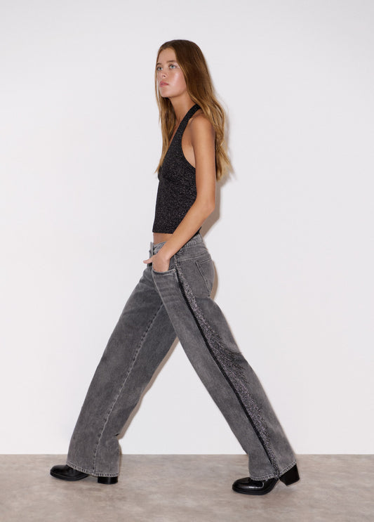 Jeans flecos lateral