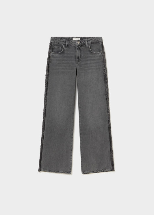 Jeans flecos lateral