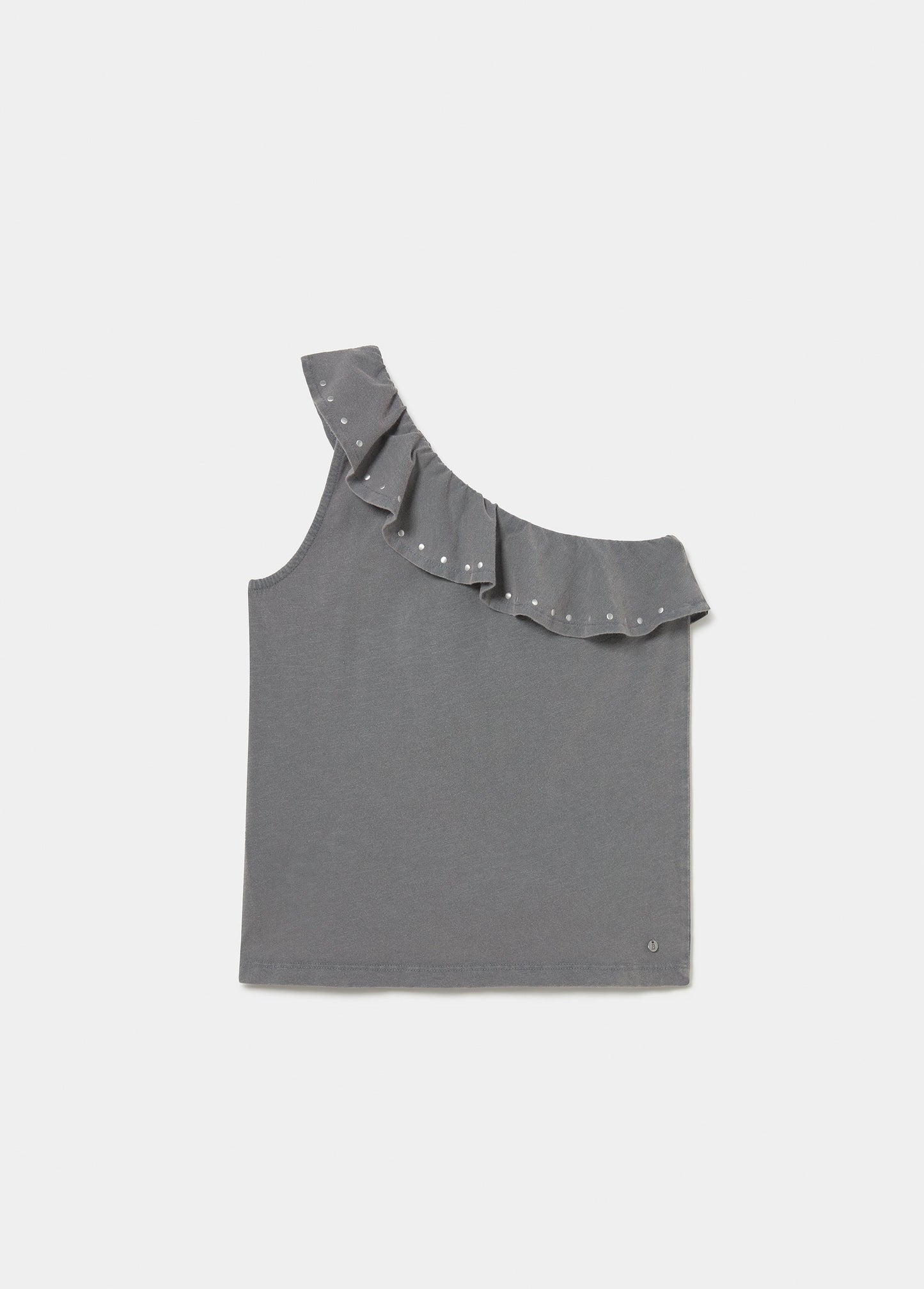Camiseta asimétrica volantes tachas