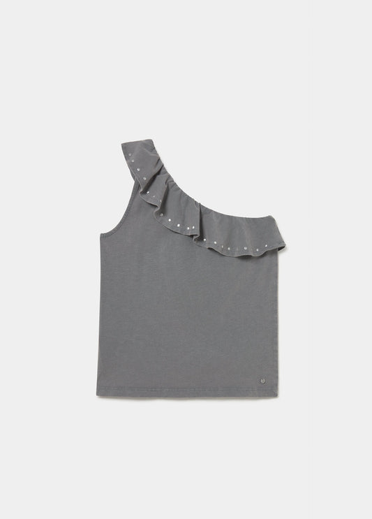 Camiseta asimétrica volantes tachas